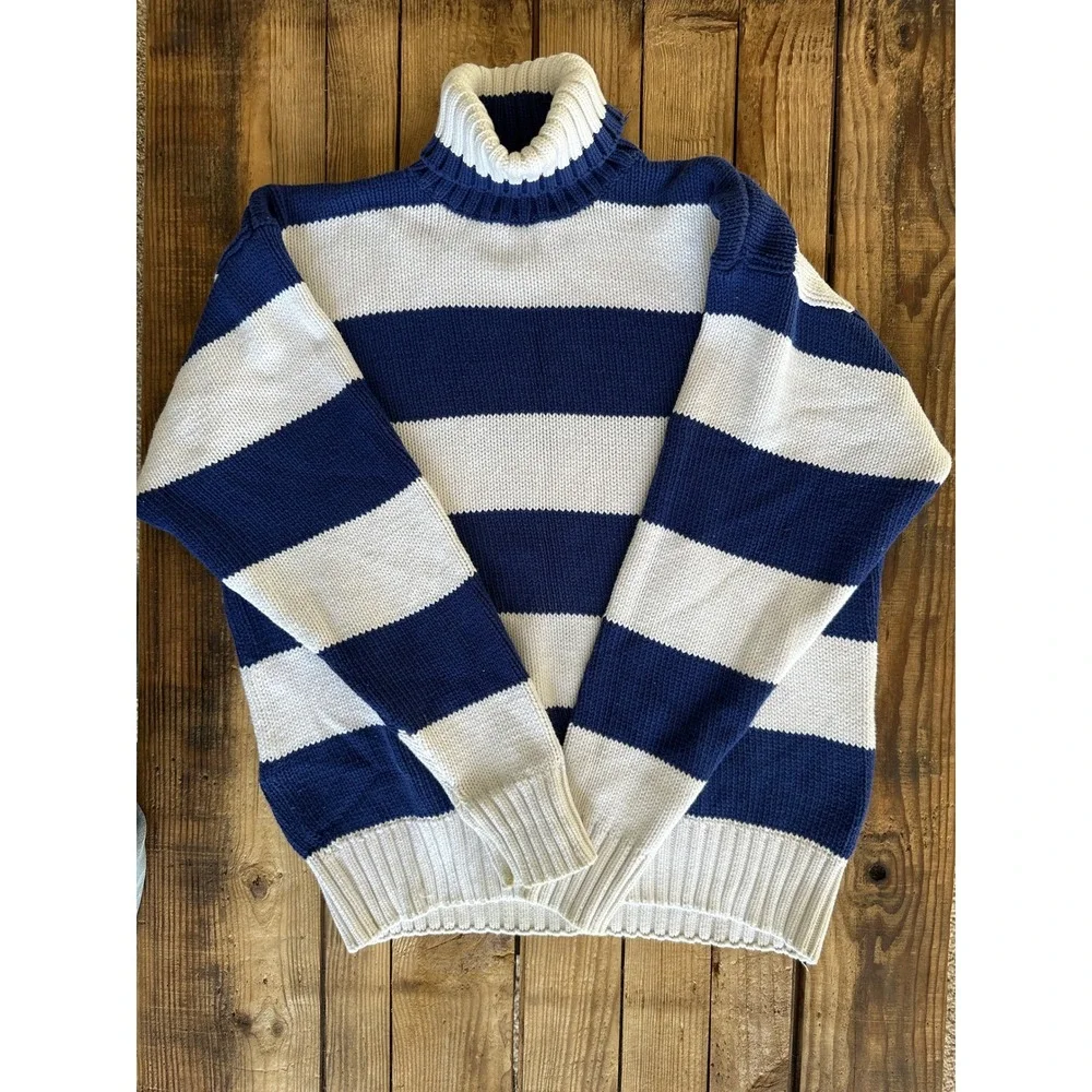 GAP Navy and Cream Striped Turtleneck Sweater
